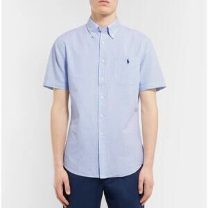 Polo RALPH LAUREN Men's XLT BLAKE Blue White Stripe Seersucker Shirt